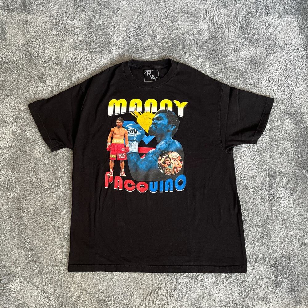 Manny Pacquiao Black Short Sleeve Boxing Tee Graphic T-Shirt Men's Size XL